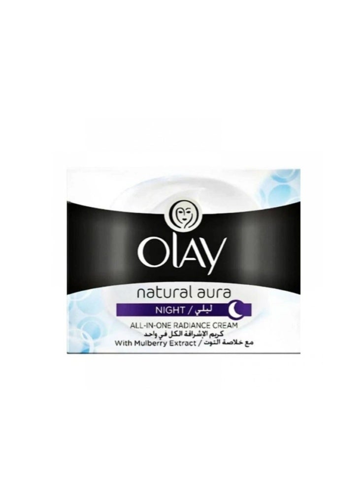 Olay Natural Aura Night All-in-One Radiance Cream with Mulberry Extract for Overnight Skin Brightening