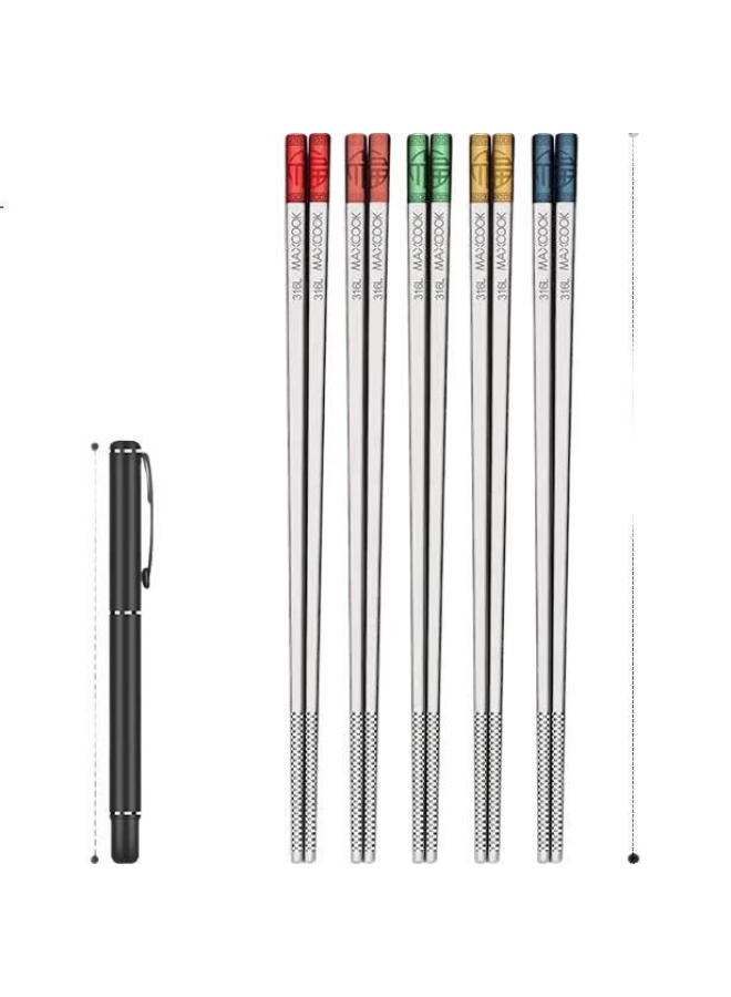 MAX COOK Meichun (Maxcook) 316L Stainless Steel Chopsticks, Color-Coded Chopsticks, Divided Chopsticks, Family Chopsticks, Tableware Set, 5 Pairs, Mck7192 - Image 2