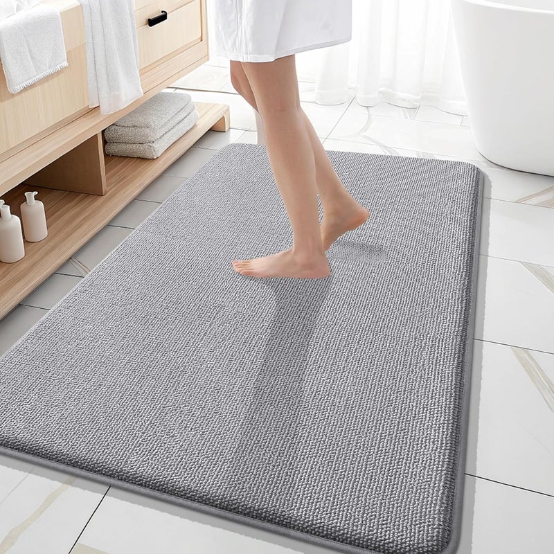 OLANLY Thick Memory Foam Bath Mat Rug 59x35, Extra Soft Absorbent Bathroom Rugs, Quick Dry Bath Mats, Non-Slip, Machine Washable Carpet for Bathroom, Tub and Shower, Home Decor Accessories, Grey - Image 1