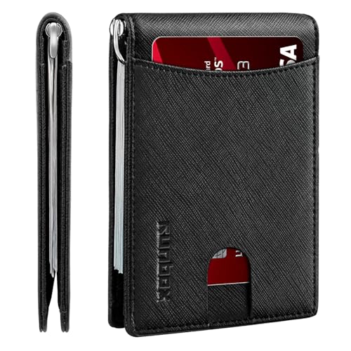 RUNBOX Slim Money Clip Wallets for Men RFID Blocking 11 Card Holder Minimalist Small Thin Carbon Leather Bifold Mens Front Pocket Wallet Gift Box - Image 1