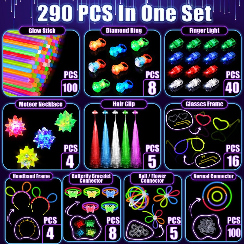 TSDATOWR New Years Eve Party Supplies 2026 Glow in the Dark Party Supplies for Kids Adults Light Up Party Favors with 57 LED Light Up Toys 100 Glow Sticks Bulk DIY Glow Necklaces Neon Party Decorations - Image 3