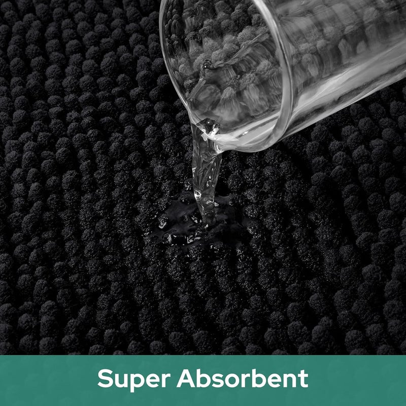 HOMEIDEAS Round Bathroom Rug, Luxury Chenille Shaggy Extra Soft and Absorbent Non Slip Machine Washable Bath Mat (Black, 2 Ft) - Image 4