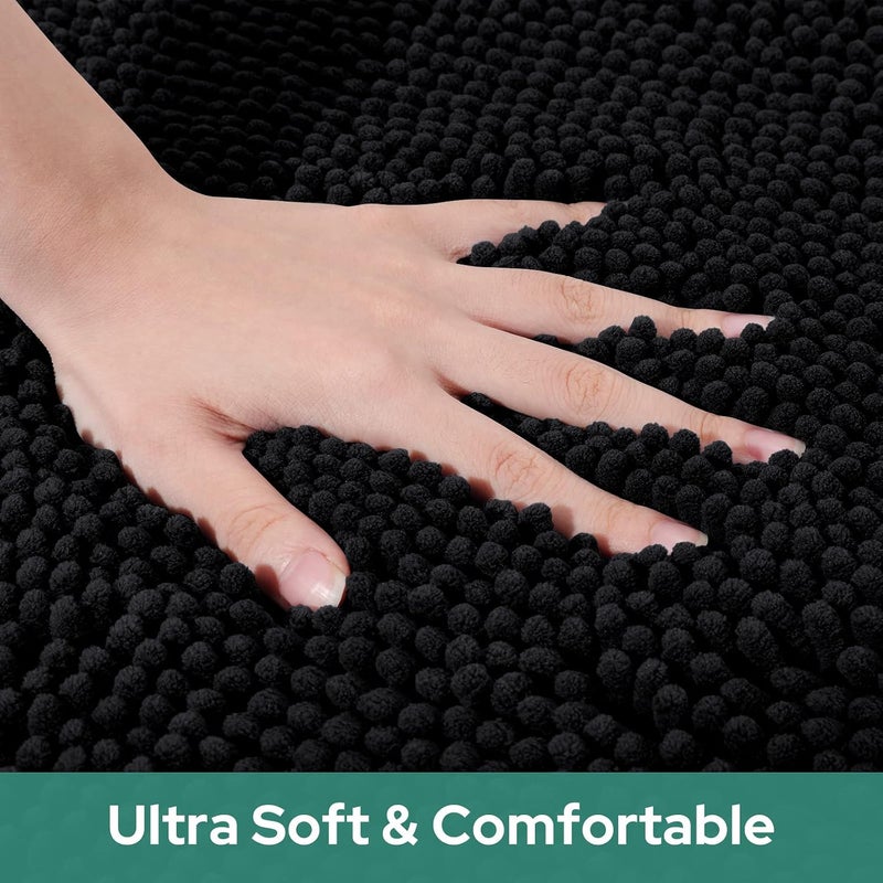 HOMEIDEAS Round Bathroom Rug, Luxury Chenille Shaggy Extra Soft and Absorbent Non Slip Machine Washable Bath Mat (Black, 2 Ft) - Image 5