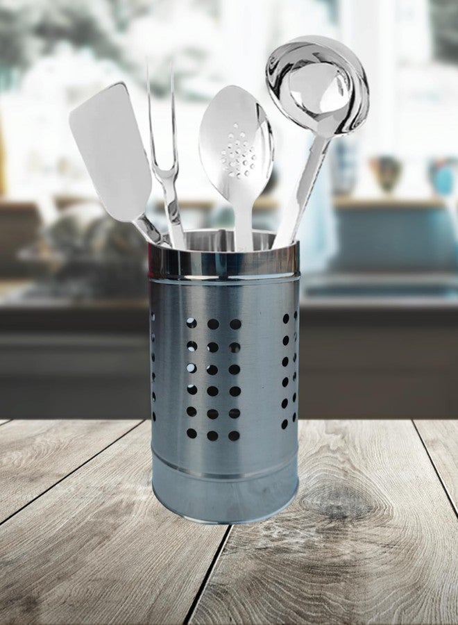 MARQUEONN® Stainless Steel Spoon Stand, Cutlery Pen Holder, Brush Stand etc (Dot Silver) - Image 1
