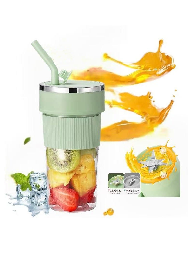 City Portable Blender,Portable Blender for Smoothies & Shakes,Mini Personal Blender, with Silicone Straw, USB Rechargeable, 6 Juice Blending Blades, for Kitchen, Home, Travel, Office, Sports, Gym,350ml,(K1-Green) - Image 1