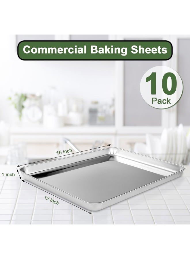 EWFEN Baking Sheet Tray Set of 10, Stainless Steel Baking Pan Cookie Pan Sheet, Size 16 x 12 x 1 inch, Warp Resistant & Heavy Duty & Rust Free - Image 2