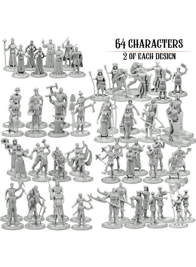 Monster Protectors Townsfolk Mini Fantasy Figures Set- 64 Non Player Character NPC Miniatures - 1" Hex Nobility, Merchants, and More - Compatible with DND Dungeons Dragons, Pathfinder, RPG Tabletop-Games  - Image 2