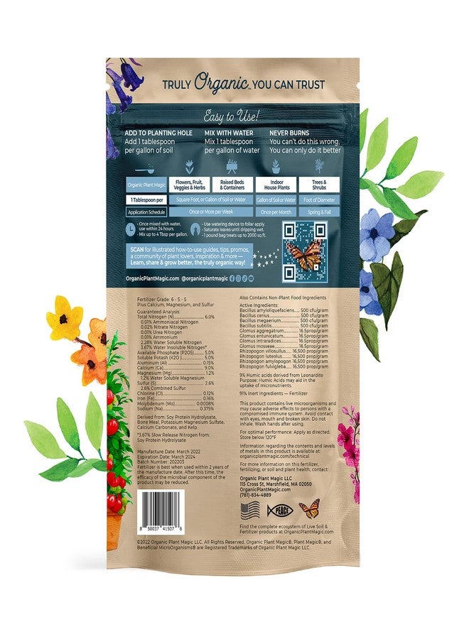 سحر النبات العضوي - سماد نباتي سريع المفعول وقابل للذوبان من Truly Organic™: سماد مركز متعدد الأغراض لجميع أنواع النباتات المزهرة والخضراوات والأعشاب وأشجار الفاكهة والشجيرات ونباتات الحدائق المنزلية [كيس واحد وزنه 1 رطل] - Image 2