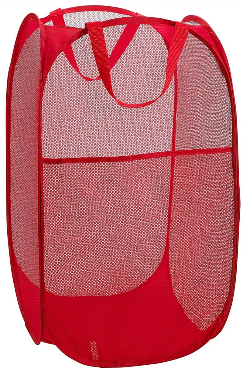 DurReus Portable Large Rectangle Laundry Basket with Carry Handles Big Heavy Duty Pop Up Nursery Clothes Hamper Folding Mesh Room Organizer Storage Red - Image 1