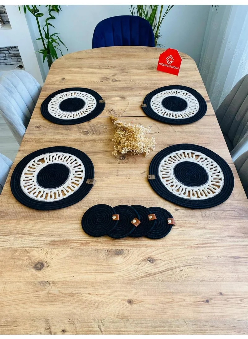 BDZ Deri BDZ Leather Wicker Jute Presentation Plate Mat American Service and Coasters 8 Pieces