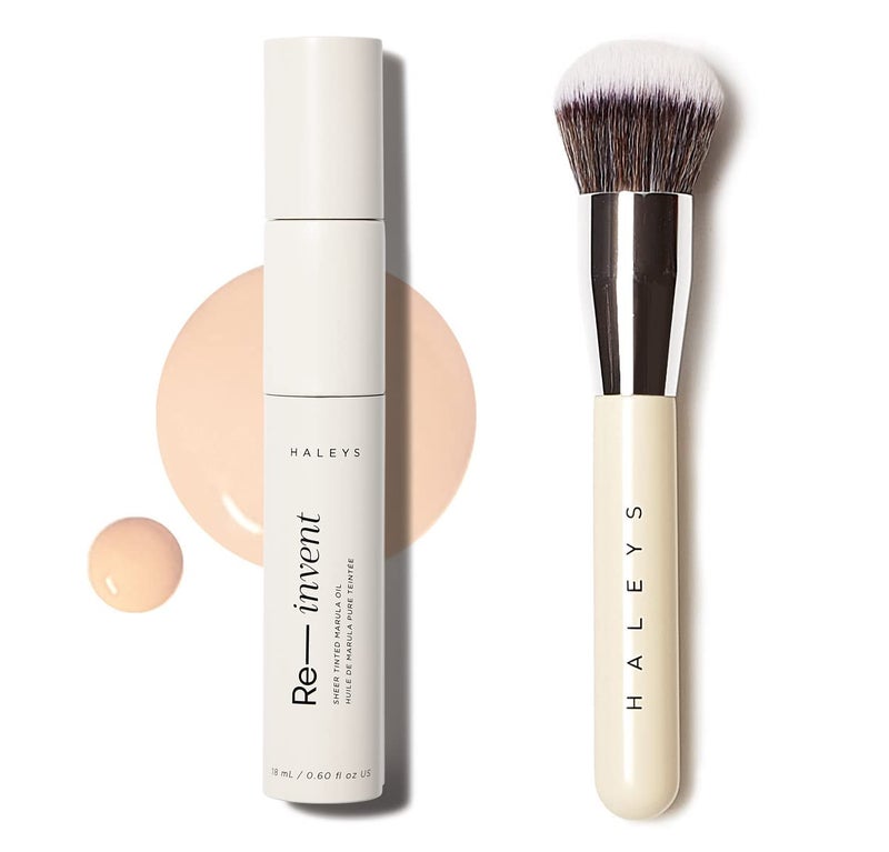 HALEYS Skin Tint Set (Fair/Light Cool): Re-invent Sheer Tinted Marula Oil, Skin Tint, Tinted BB Moisturizer, Face Oil, Hydrating Glowing Skin, Brilliant Kabuki Brush, Streak-free Blending, Buff, Blurs - Image 1