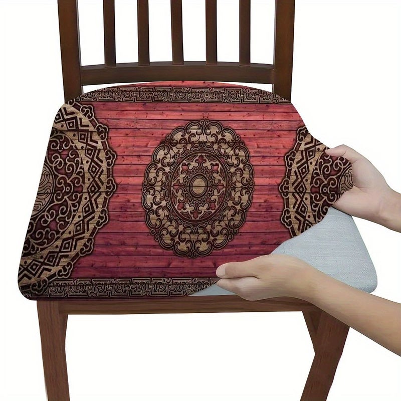6Pcs Retro Pattern Elastic Seat Cover Suitable for Dining Chair Office Home - Image 1