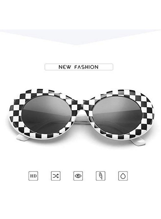 Clout Goggles Oval Mod Retro Vintage Sunglasses Round Lens,Checkered