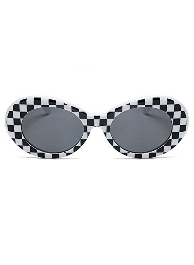 Clout Goggles Oval Mod Retro Vintage Sunglasses Round Lens,Checkered