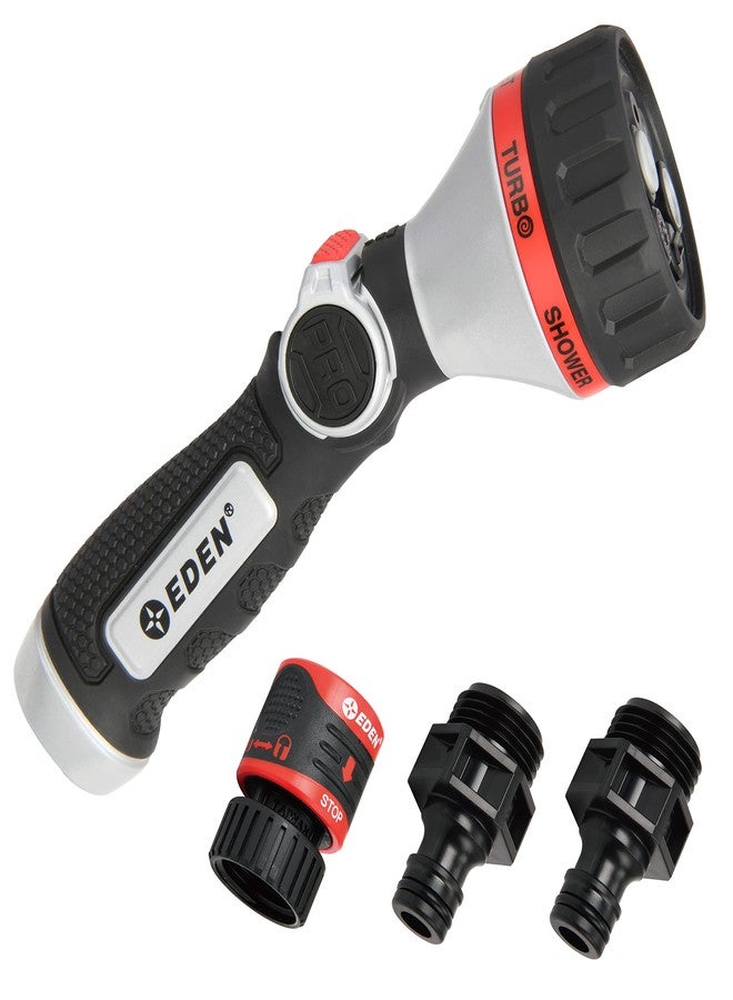 Eden 94824 Pro Metal Thumb-Control Straight 6-Pattern Turbo Nozzle W/Quick Connector Starter Set, HIGH Pressure Garden Sprayer for Hose - Image 1