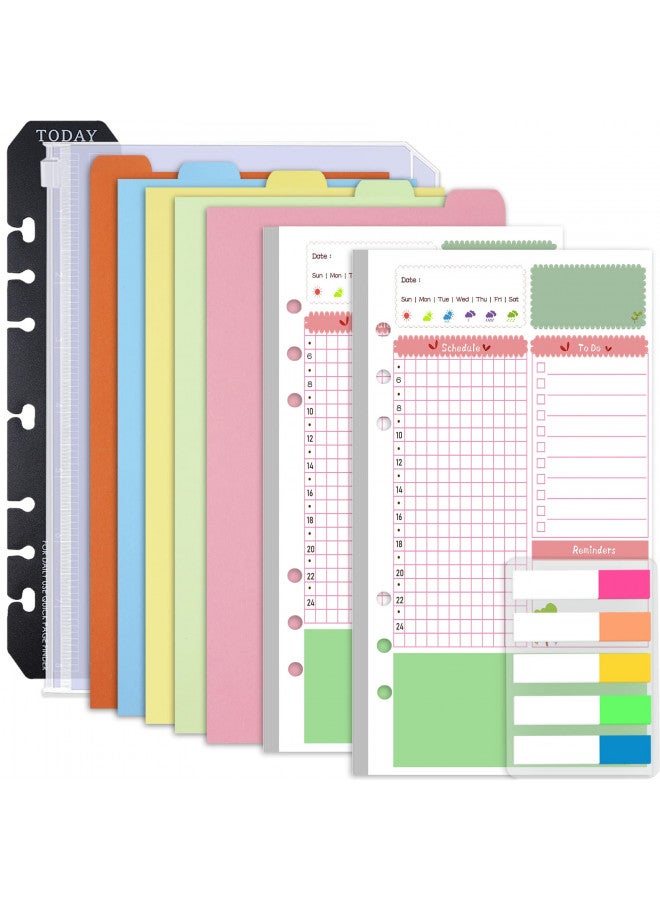 Rancco A6 Planner Inserts Daily Planner Refills, 90 Pages Colorful 6-Ring Loose-leaf Binder Planner Inserts w/Divider, PVC Pouch, Ruler, Index Tab for Journal, Filofax, Double-sided, Undated,6.9x3.7" - Image 1