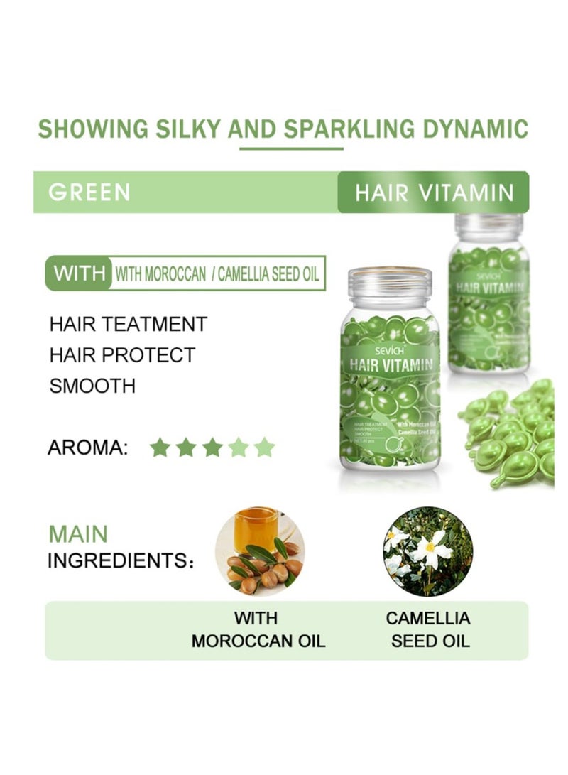 SOLARAE كبسولات سيروم فيتامين الشعر 30 قطعة، زيت الأركان وزيت المكاديميا، زيت مركب لماسكات الشعر الناعمة والحريرية، إصلاح زيت الشعر، نمو وإصلاح الشعر الحريري للشعر الجاف والمجعد (أخضر) - Image 4