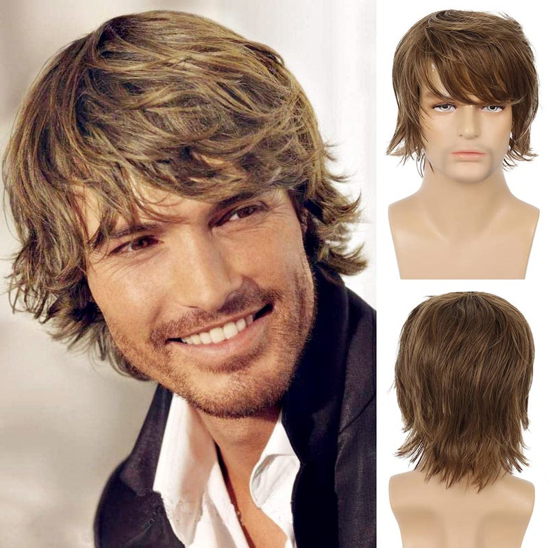 Wiwige Mens Wig Light Brown Short Layered Natural Fluffy Synthetic Heat Resistant Halloween Cosplay Hair