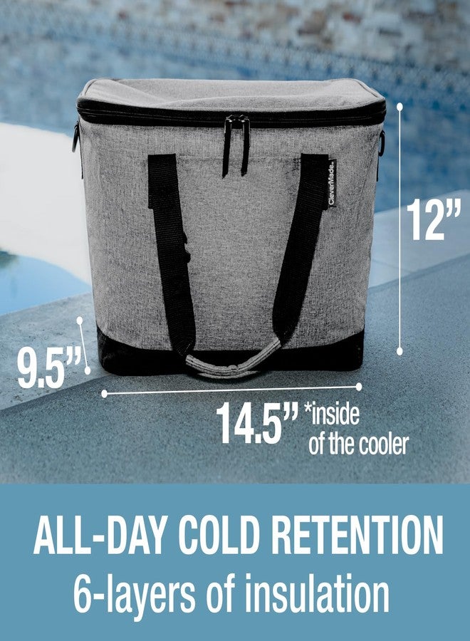 CleverMade Collapsible Cooler Bag 50 Can Beach & Travel Car Cooler, Folding Soft Cooler, Shoulder Strap, Bottle Opener Great Car Coolers for Travel, Cleans Easy, Leak Proof - Gray/Black Gray/Midnight - Image 4