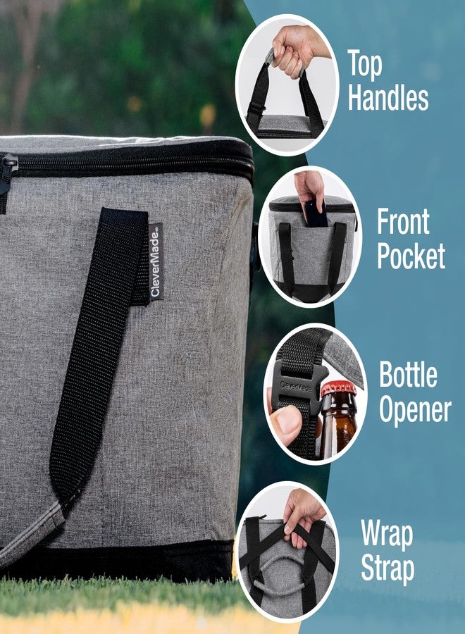 CleverMade Collapsible Cooler Bag 50 Can Beach & Travel Car Cooler, Folding Soft Cooler, Shoulder Strap, Bottle Opener Great Car Coolers for Travel, Cleans Easy, Leak Proof - Gray/Black Gray/Midnight - Image 3