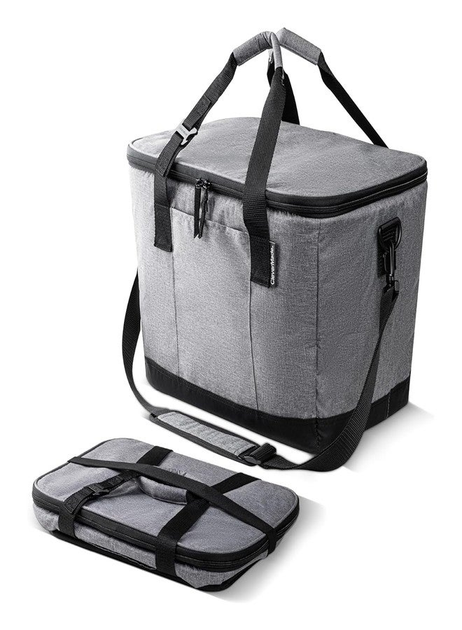 CleverMade Collapsible Cooler Bag 50 Can Beach & Travel Car Cooler, Folding Soft Cooler, Shoulder Strap, Bottle Opener Great Car Coolers for Travel, Cleans Easy, Leak Proof - Gray/Black Gray/Midnight - Image 1