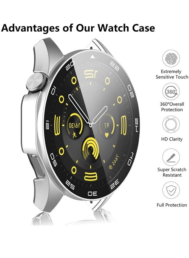 HUAWEI WATCH GT 4 46mm Case with 9H Tempered Glass Screen Protector, Unique Design Hard PC Waterproof Cover, Touch Sensitive Full Coverage Accessories with Scale for Huawei Watch GT4 46mm （Silver) - Image 3