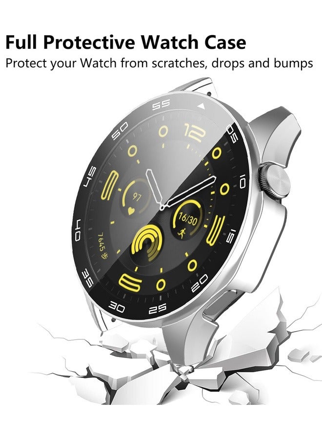 HUAWEI WATCH GT 4 46mm Case with 9H Tempered Glass Screen Protector, Unique Design Hard PC Waterproof Cover, Touch Sensitive Full Coverage Accessories with Scale for Huawei Watch GT4 46mm （Silver) - Image 2