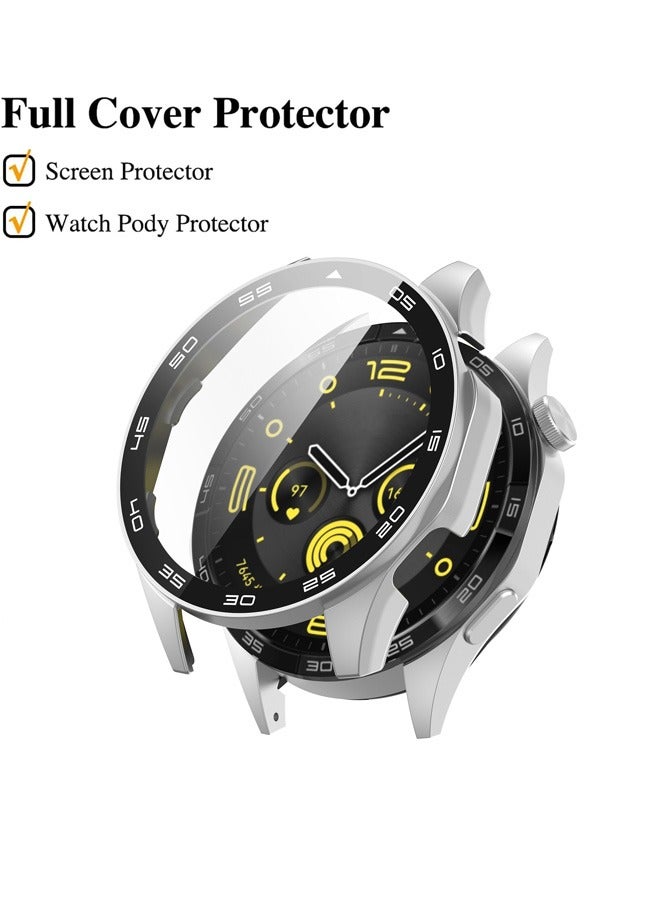 HUAWEI WATCH GT 4 46mm Case with 9H Tempered Glass Screen Protector, Unique Design Hard PC Waterproof Cover, Touch Sensitive Full Coverage Accessories with Scale for Huawei Watch GT4 46mm （Silver) - Image 4