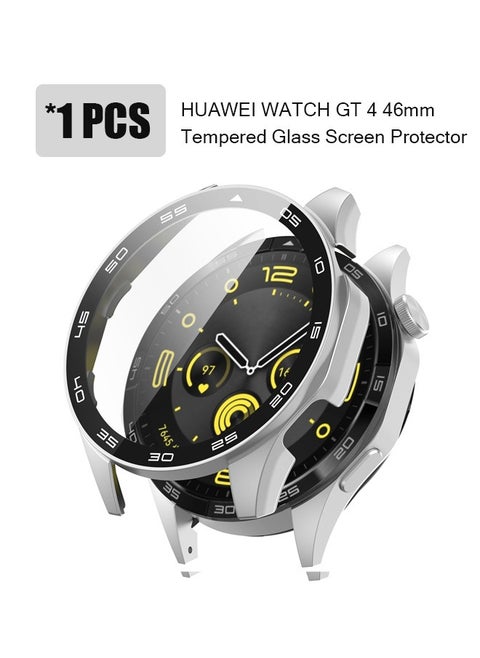 HUAWEI WATCH GT 4 46mm Case with 9H Tempered Glass Screen Protector, Unique Design Hard PC Waterproof Cover, Touch Sensitive Full Coverage Accessories with Scale for Huawei Watch GT4 46mm （Silver)