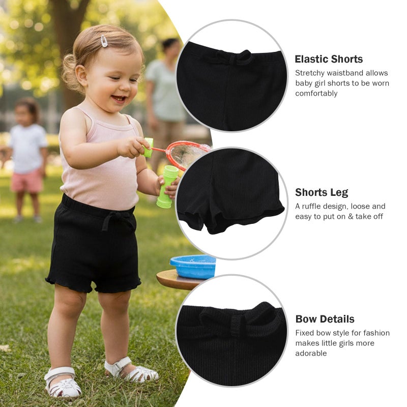 SOBOWO Baby Girl Shorts 12-18 Months Toddler Girl Shorts Ribbed 3 Pack Baby Girls Solid Soft Elastic Waist Casual Playing Summer Short Pants(Black/Beige/Brown, 12-18 Months) - Image 4