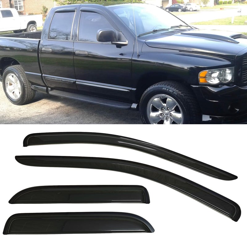 99Parts 4Pcs Smoke Window Sun Rain Visor Vent Guard Deflector Shade Set for Dodge Ram 1500/2500/3500 - Image 1
