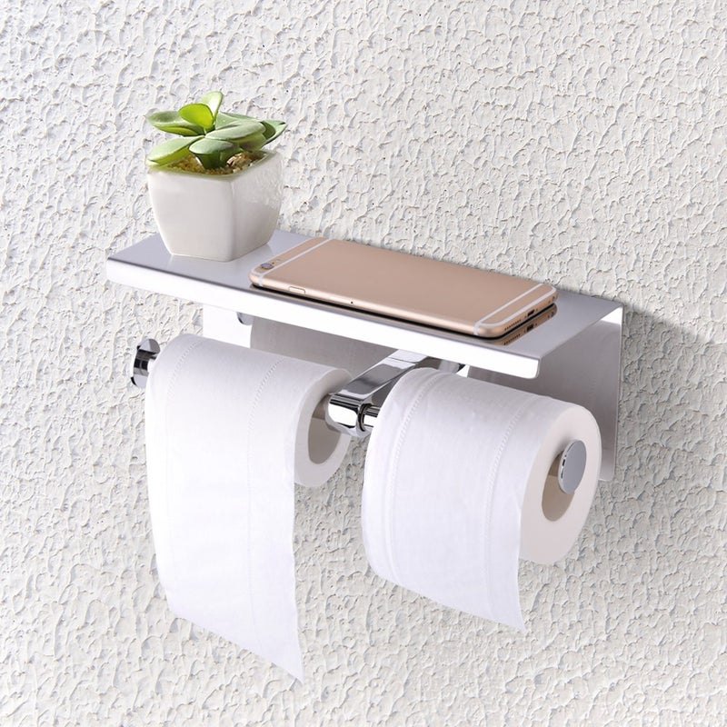Wall Mounted SUS 304 Stainless Steel Double Roll Toilet Paper Holder, Dual Paper Tissue Roll - Image 1