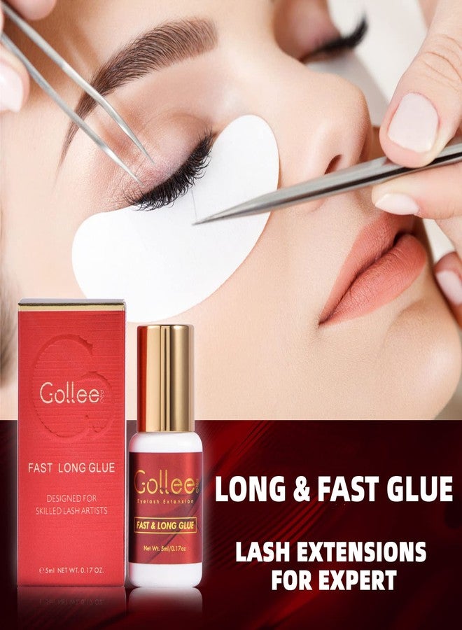 GOLLEEPRO غراء تمديد الرموش احتفاظ طويل - 8 أسابيع / 1 ثانية وقت جفاف / (0.17 أونصة سائلة / 5 مل) غراء رموش لتمديد الرموش أقصى ارتباط / غراء رموش أسود للاستخدام المهني فقط - Image 3