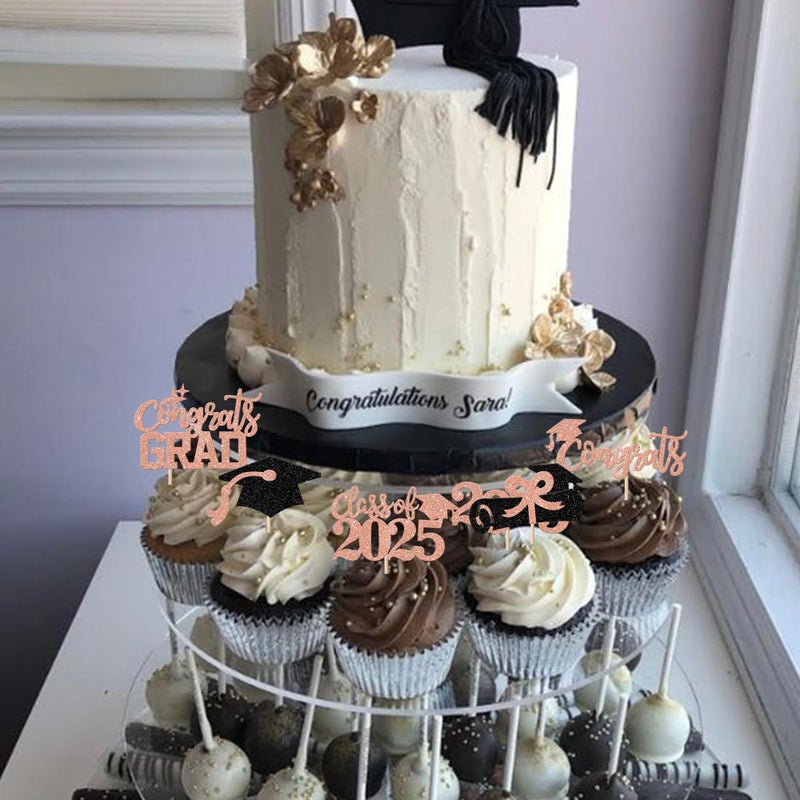 Rsstarxi 24 Pack Class of 2025 Cupcake Toppers 2025 Graduation Congrats Grad Diploma Cap Cupcake Picks Decors for So Proud of You 2025 Graduation Theme Party Cake Decorations Rose Gold - Image 5