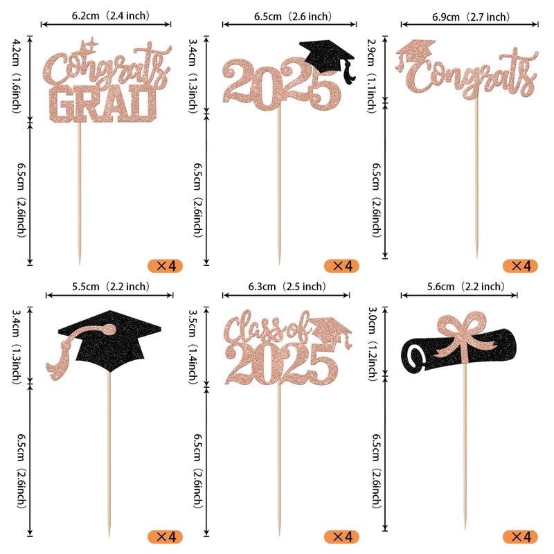 Rsstarxi 24 Pack Class of 2025 Cupcake Toppers 2025 Graduation Congrats Grad Diploma Cap Cupcake Picks Decors for So Proud of You 2025 Graduation Theme Party Cake Decorations Rose Gold - Image 2