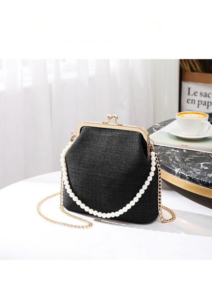 عام حقيبة سلسلة نسائية ، حقيبة يد صينية عتيقة من اللؤلؤ المتقاطع ، حقيبة يد عادية ، حقيبة هانفو بكتف واحد - Image 1