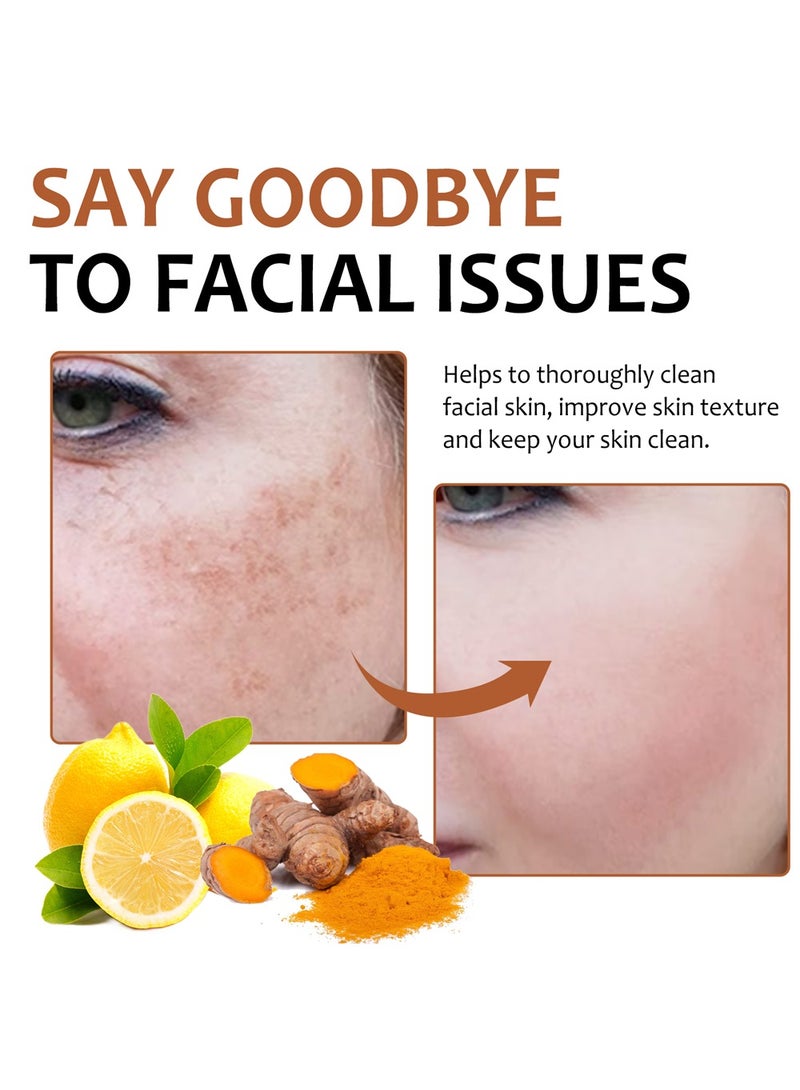 OUHOE Lemon Kojic Acid Turmeric Soap with Soap Box & Foaming Net Set - Vitamin C Turmeric Soap with  Foaming Net - Reduce Dark Spot for Face and Body - Image 3