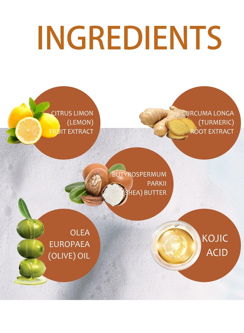 OUHOE Lemon Kojic Acid Turmeric Soap with Soap Box & Foaming Net Set - Vitamin C Turmeric Soap with  Foaming Net - Reduce Dark Spot for Face and Body - Image 4