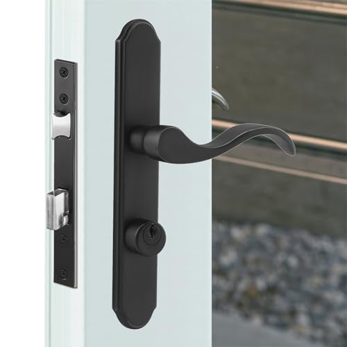 ReigaHood US Flat Slot Storm Door Handle Complete Set Fits for Larson and Wright Screen Door Hardware, 2-1/2" Handle PZ, 7/8" Backset, 7-1/4" Trimplate H.C., Non-Handed, Matte Black - Image 1