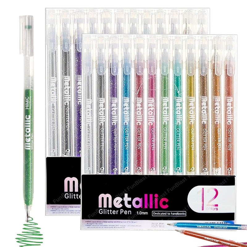 FunBlast Metallic Glitter Pen – 24 Pcs Colors Glitter Neon Pens, Ultra Fine Colour Pens for Sketching, Painting, Drawing, DIY Art Crafts & Coloring Pens for Adults and Kids - Image 1
