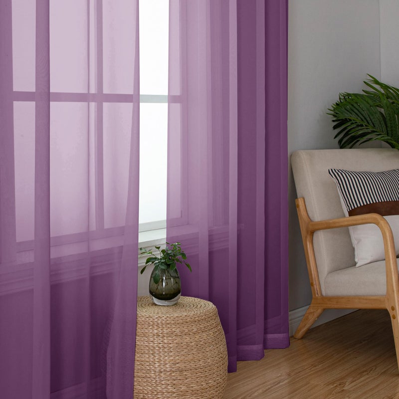 Simplebrand Plum Sheer Curtains 63 Inch Length 2 Panels, Rod Pocket Solid Color Window Sheer Curtain Panels, Elegant Curtains & Drapes for Living Room, Bedroom 2 Panels (Plum, 42" W x 63" L) - Image 4