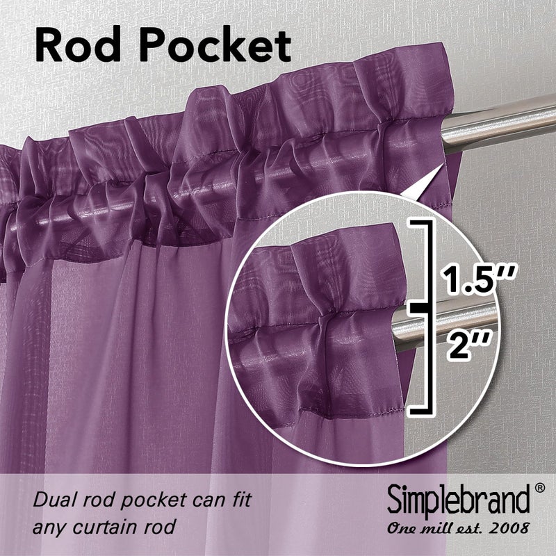 Simplebrand Plum Sheer Curtains 63 Inch Length 2 Panels, Rod Pocket Solid Color Window Sheer Curtain Panels, Elegant Curtains & Drapes for Living Room, Bedroom 2 Panels (Plum, 42" W x 63" L) - Image 5