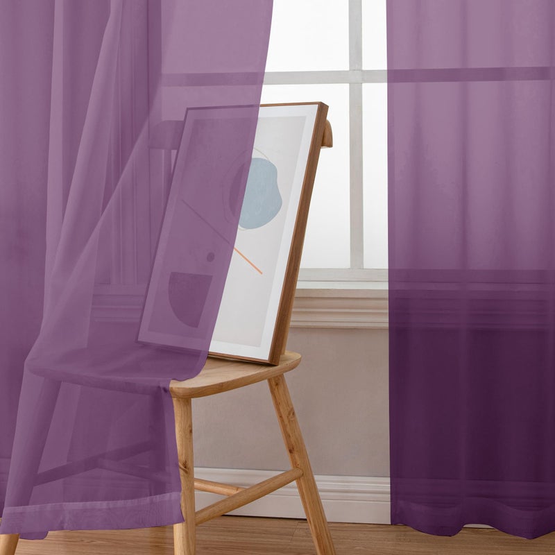 Simplebrand Plum Sheer Curtains 63 Inch Length 2 Panels, Rod Pocket Solid Color Window Sheer Curtain Panels, Elegant Curtains & Drapes for Living Room, Bedroom 2 Panels (Plum, 42" W x 63" L) - Image 3