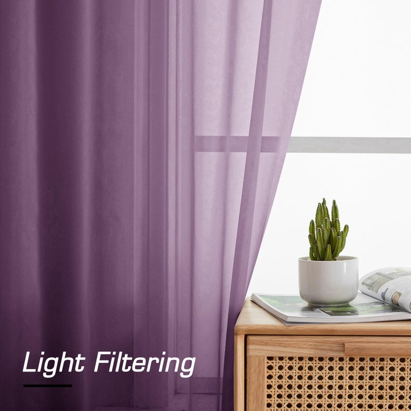 Simplebrand Plum Sheer Curtains 63 Inch Length 2 Panels, Rod Pocket Solid Color Window Sheer Curtain Panels, Elegant Curtains & Drapes for Living Room, Bedroom 2 Panels (Plum, 42" W x 63" L) - Image 2