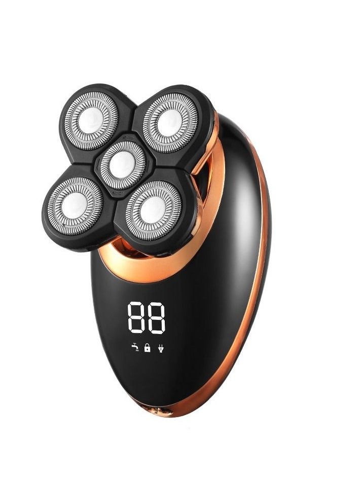 Generic - LCD Display Men's Electric Shaver, Beard Trimmer with 5D Floating Five Blades (Gold) - Image 1