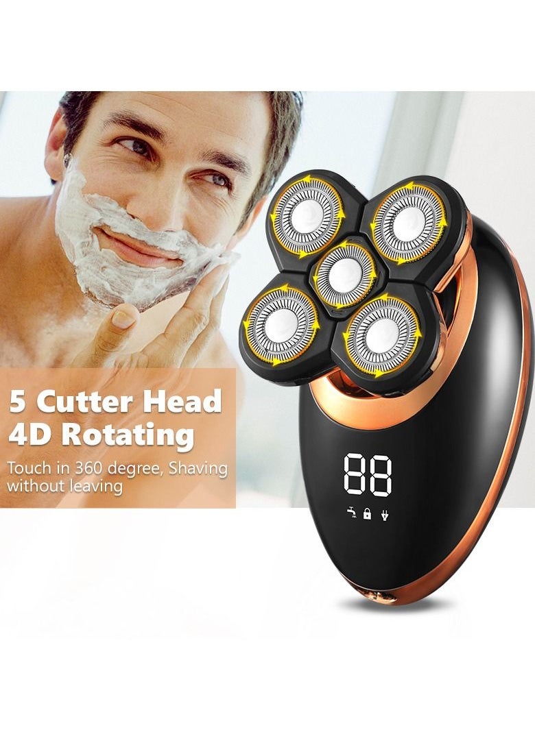Generic - LCD Display Men's Electric Shaver, Beard Trimmer with 5D Floating Five Blades (Gold) - Image 1