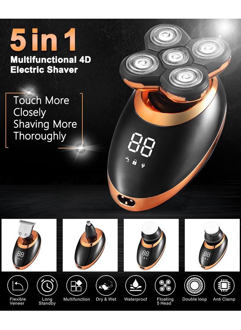 Generic - LCD Display Men's Electric Shaver, Beard Trimmer with 5D Floating Five Blades (Gold) - Image 1