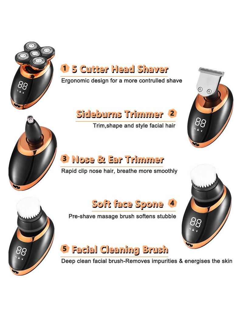 Generic - LCD Display Men's Electric Shaver, Beard Trimmer with 5D Floating Five Blades (Gold) - Image 1