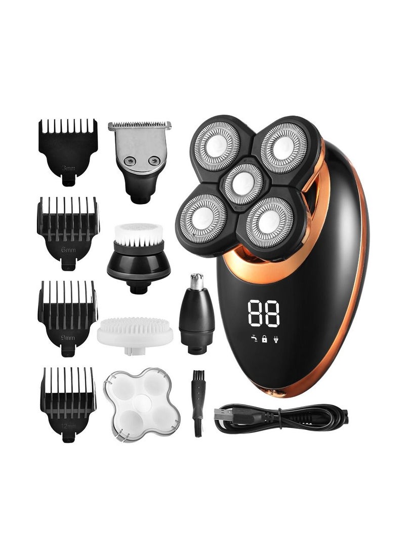 Generic - LCD Display Men's Electric Shaver, Beard Trimmer with 5D Floating Five Blades (Gold) - Image 1