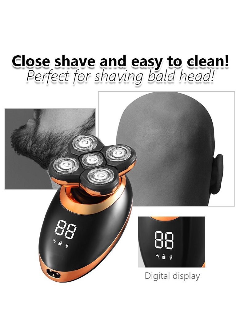 Generic - LCD Display Men's Electric Shaver, Beard Trimmer with 5D Floating Five Blades (Gold) - Image 1